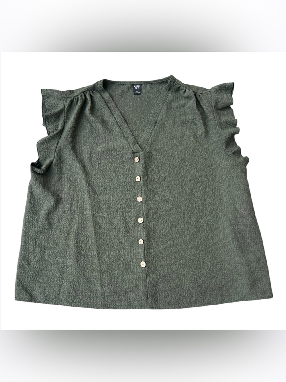 Emery Rose Women's Green Ruffle Cap Sleeve V-Neck Button-Front Blouse Top 2XL